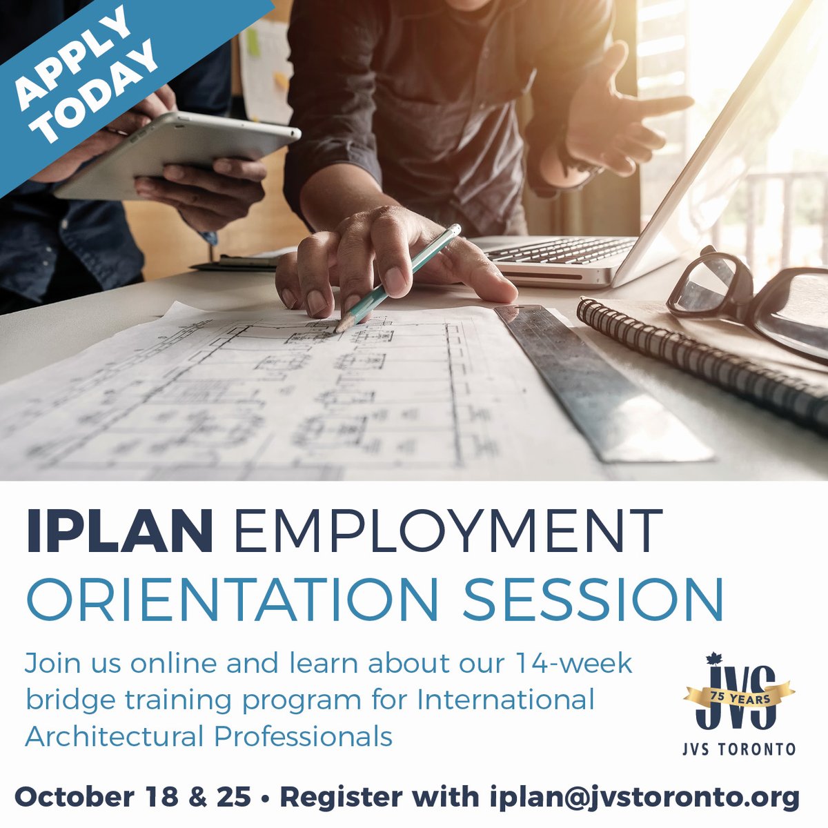 JVSToronto's tweet photo. Join us for a virtual information &amp; orientation session to learn about IPLAN Employment – A Bridge Training Program for International Architectural Professionals. Find out more at https://t.co/Wx5dLTOODb #bridgetraining #bridging #newcomers #architecturejobs #torontojobs #GTAjobs https://t.co/6D8cPWTDwj