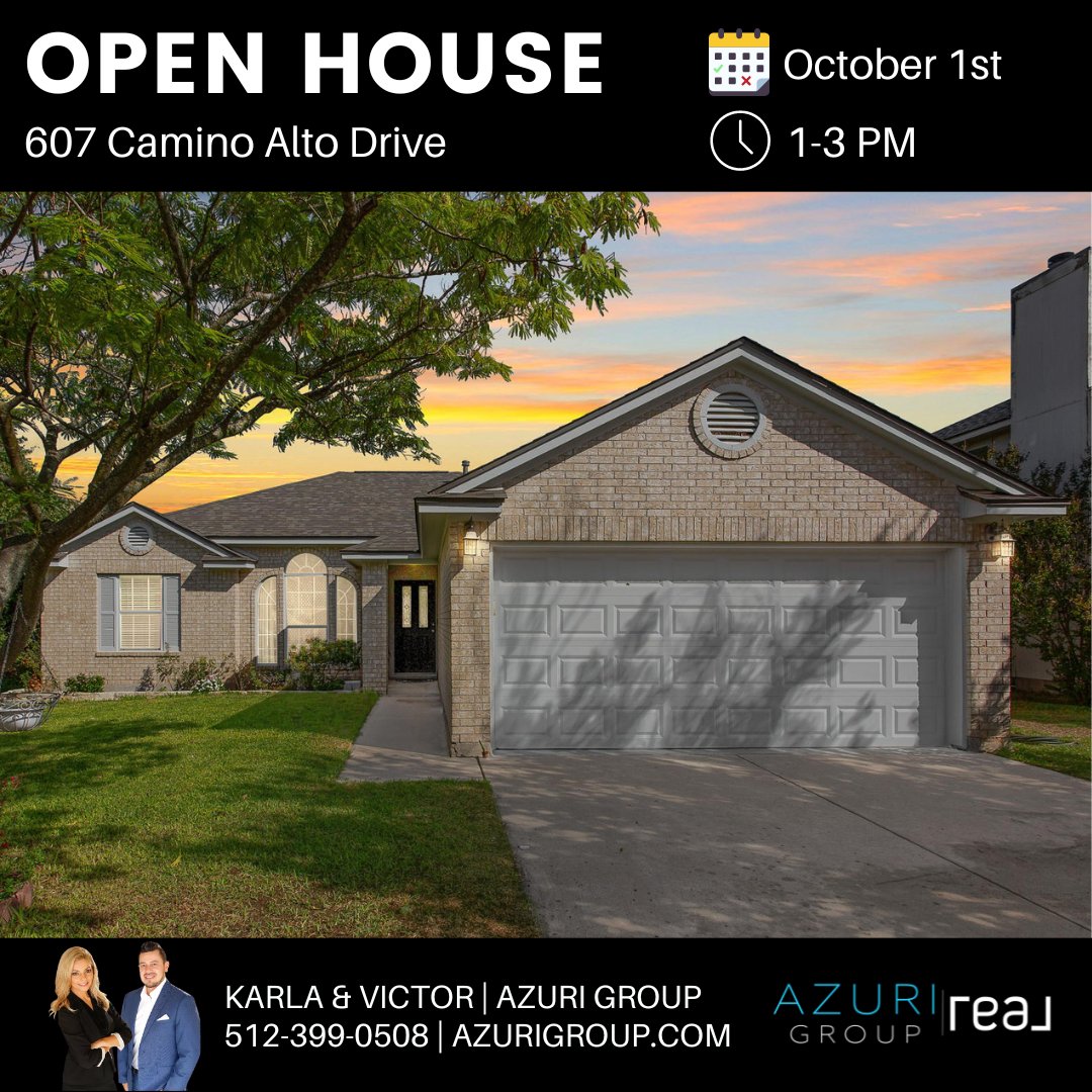 AzuriRealty's tweet photo. 🚨SAVE THE DATE🚨

Come visit this great North Creek home, located in the Leander ISD, within walking distance to Plain elementary and zoned for the highly -coveted Glen High School🏡

🗓Date: Saturday, October 1st
🕐Time: 1-3 PM
📍607 Camino Alto Dr, Leander Texas 78641 https://t.co/EY1JkynNkP