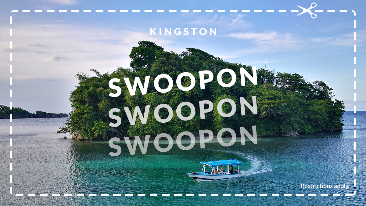 FlySwoop's tweet photo. Good food, good music, and good vibes await on your next trip to #Kingston. Get 30% off base fares to/from #Toronto. Travel from Oct 12-Nov 15. ✈️ 🌴 

#LastMinuteFlightDeals with #Swoopon weekdays from noon to midnight E.T., or until they sell out! https://t.co/OcHCZx91d5 https://t.co/OR6KbHCtaW