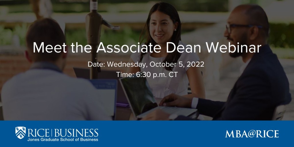 We offer a variety of information sessions for prospective and current students. Our webinars are a great way to experience the the same online platform you'll use as a student as well as learn about the MBA@Rice program. bit.ly/3xPQvtR