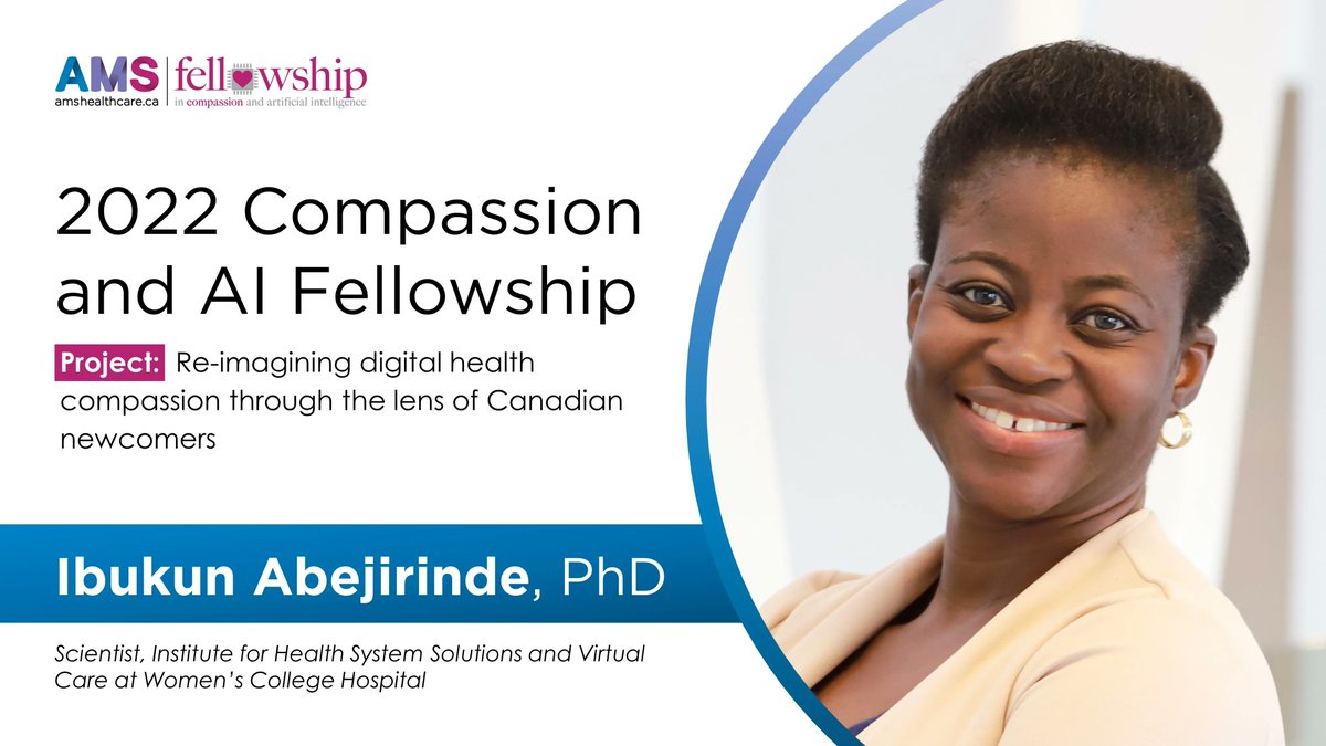 🎉 Congratulations, Dr. <a href="/lade_abeji/">Ibukun Abejirinde</a> on receiving the 2022 #AMSfellowship!

Her funded project will focus on how Canadian newcomers perceive and experience virtual health care. ⚕️🌐🖥️

🔗 Learn more here: buff.ly/3SilLtV 

<a href="/WCHResearch/">Women's College Hospital | Research</a> <a href="/WCHospital/">Women's College Hospital</a>