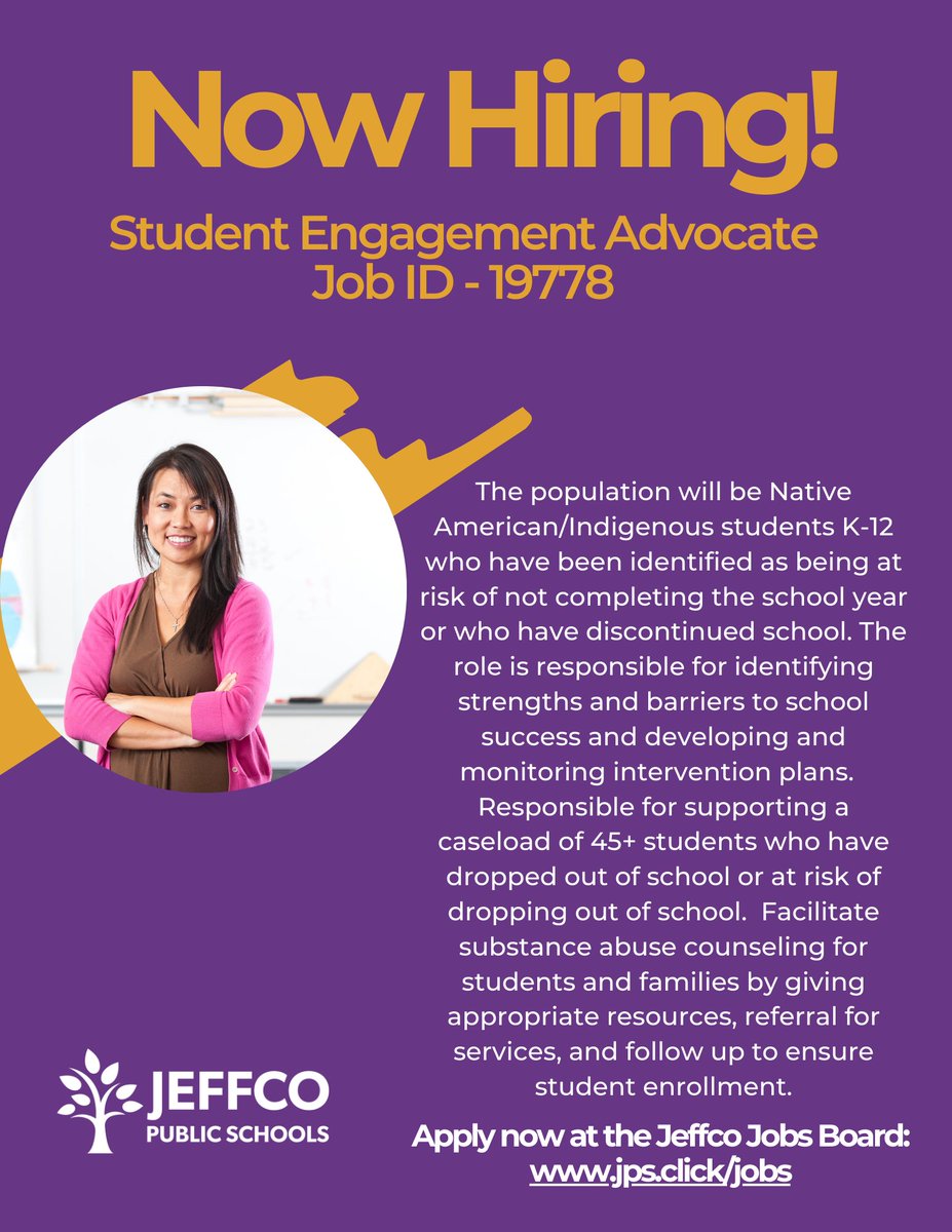 Are you passionate about identifying strengths and barriers to school success for our Native American/Indigenous students? What about supporting students who have dropped out or are at rick of dropping out? Apply now for our Student Engagement Advocate!