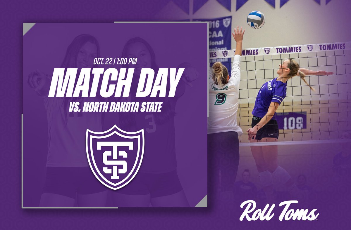 Tommievball's tweet photo. 🏐MATCH DAY🏐

🆚 North Dakota State
📍 Fargo, ND
⏰ 1:00 PM CDT
📈 https://t.co/GGxNDFBKuf
🎥 https://t.co/Hkvu2ZHXDn

#RollToms | #SummitVB https://t.co/zdzTDgBelB