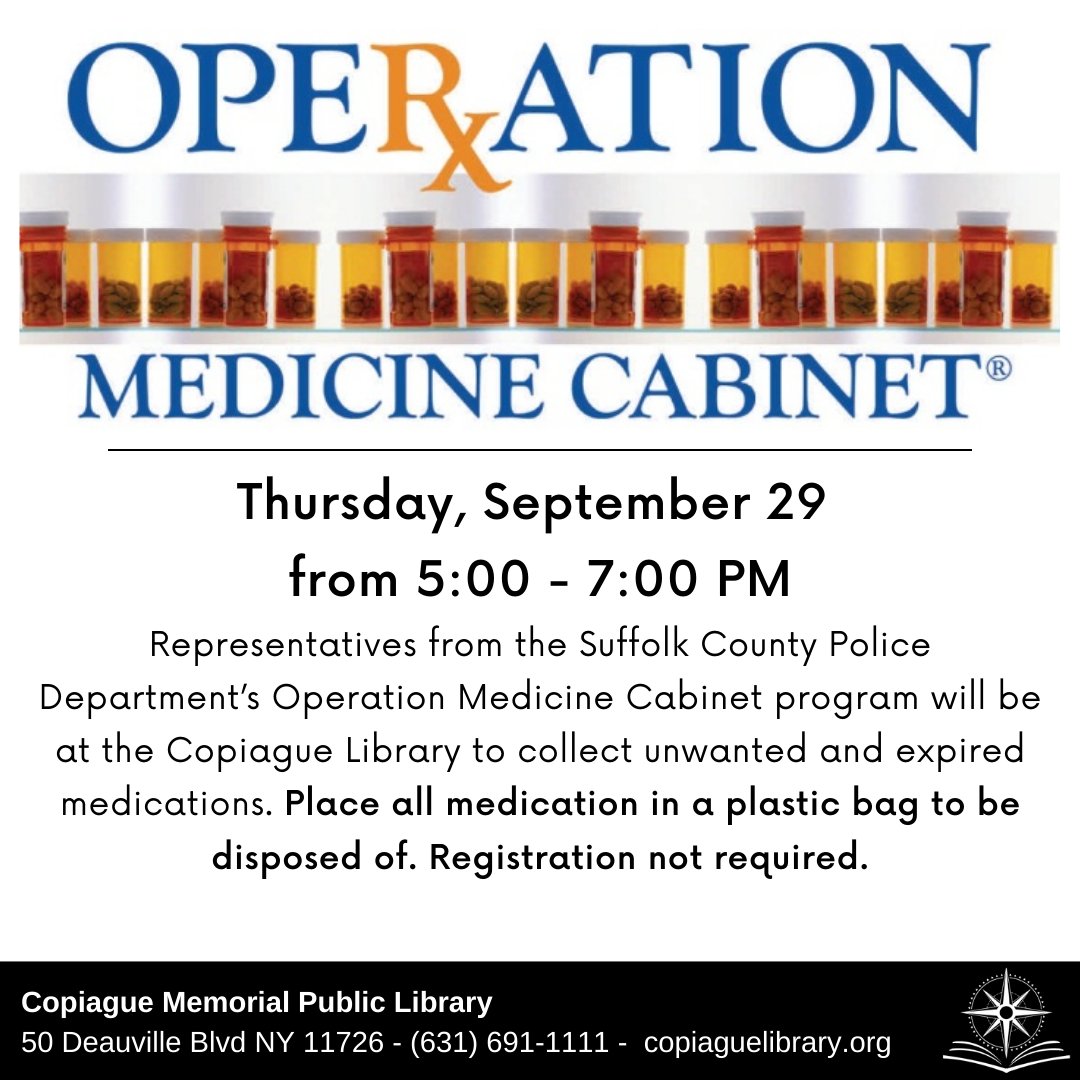 CopiagueLibrary's tweet image. copiaguelibrary.org
#CopiagueNY #OperationMedicineCabinet #CopiagueLibrary #Recycling
