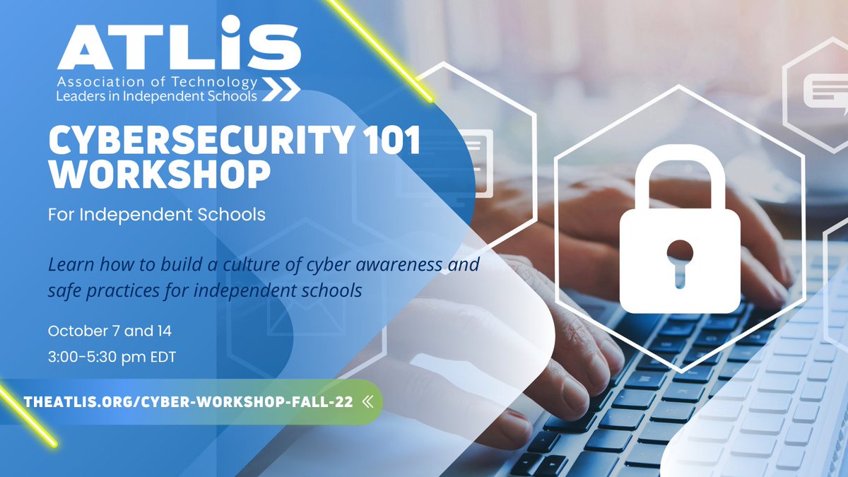 Set your school up for success by gaining a foundational understanding of #cybersecurity best practices and next practices, specifically catered for #independentschools. Register for the #ATLIS Cybersecurity 101 workshop today.
ow.ly/c6ZL50KHtrO