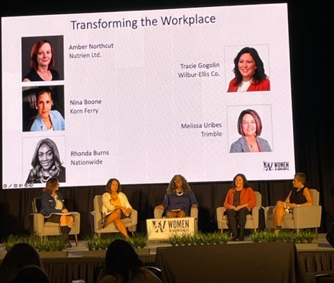 womeninagri's tweet photo. Thank you to our Transforming the #Workplace panel at #WIAS22 for their expert advice: @AmberNorthcut @NutrienLTD; Nina Boone @Korn_Ferry; Rhonda Burns @Nationwide; Tracie Gogolin @WilburEllisCo; &amp; Melissa Uribes @TrimbleCorpNews https://t.co/4gqhSqodZE