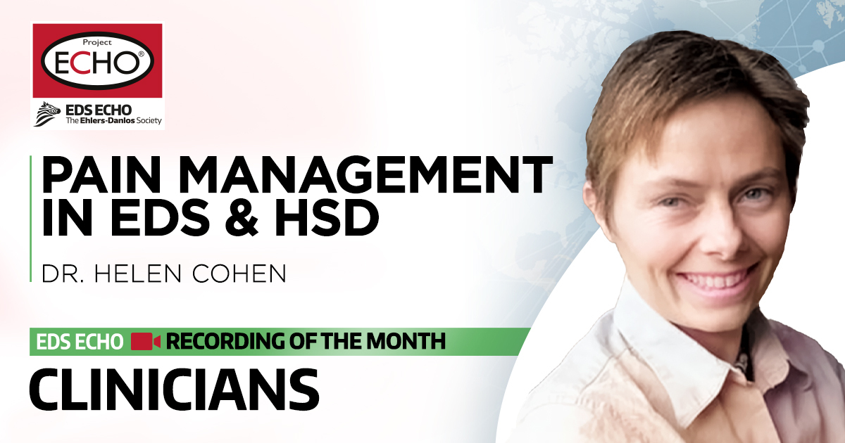TheEDSociety's tweet photo. #PainManagement in #EDS &amp; #HSD with Dr. Helen Cohen - Our EDS ECHO Recording of the Month!.
⁠
Dr. Cohen is a Consultant in Rheumatology and #ChronicPain at the Royal National Orthopaedic Hospital, Stanmore, Middlesex, UK. [A Thread] https://t.co/zSfuiD2OGq