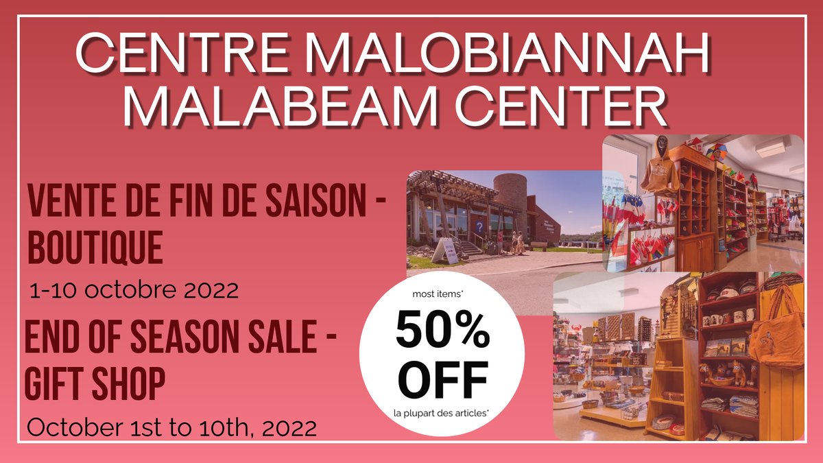 GrandSaultFalls's tweet photo. Rendez-vous à la boutique du centre Malobiannah du 1er au 10 octobre et procurez-vous des items à 50% de rabais. 🤩
Make your way to the Malabeam Center gift shop between October 1st and October 10th to score items at 50% off. 🤩 https://t.co/CRCCvCXJF5
