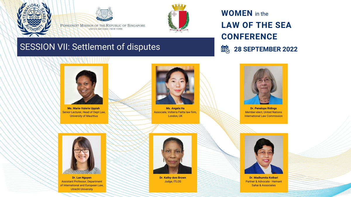 Day 3 of the #WILOSConference continues with presentations from: Ms. Angela Ha; @pj_ridings; Dr. Kathy-Ann Brown; Ms. Thaissa Meira; @Madhumitaarun and Dr. Lan Nguyen on settlement of disputes: bit.ly/ISA-WILOS-2022 #UNCLOS40