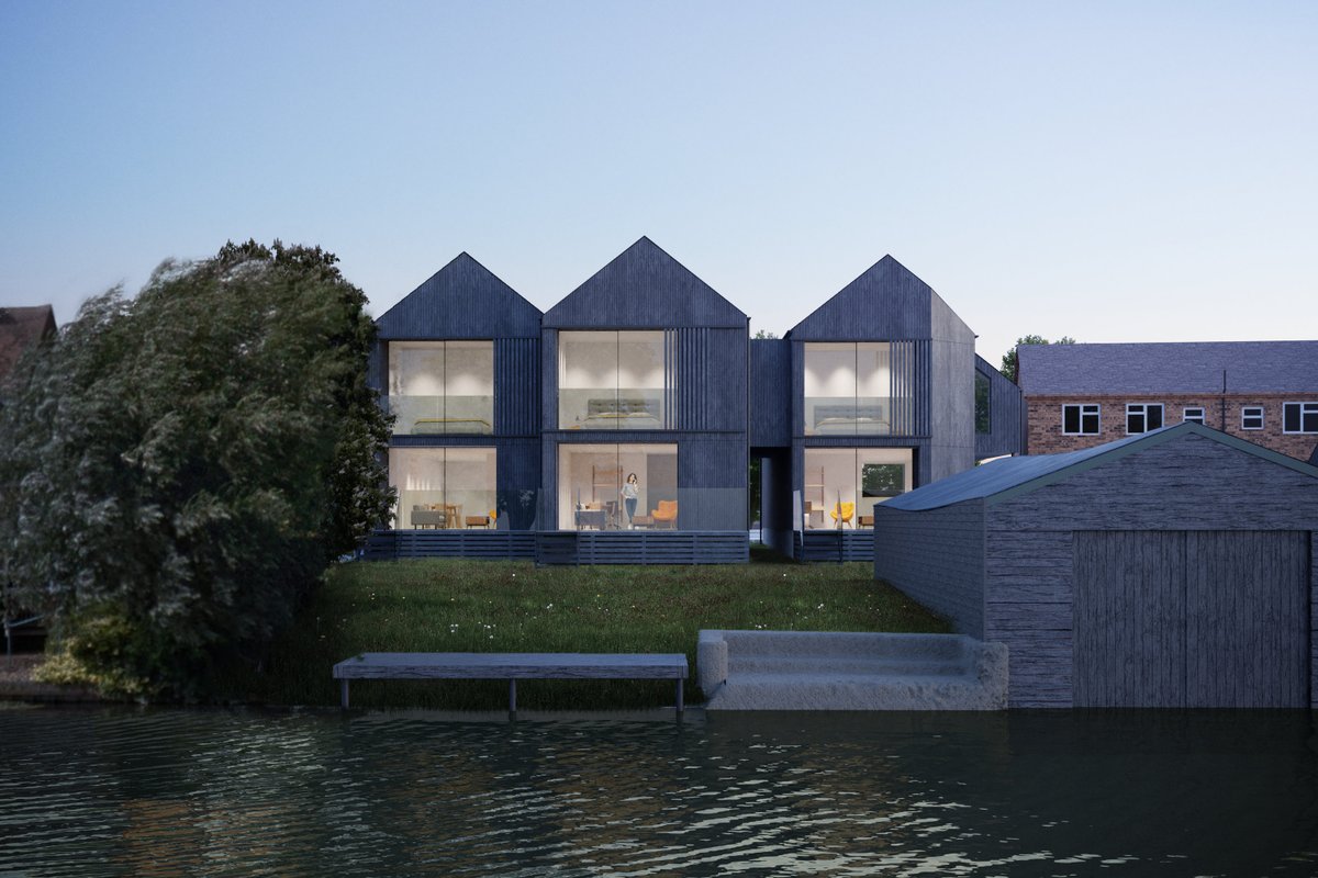 Delegated approval received for three sustainable houses on #Cambridge river front. Flood resilience and been designed into the scheme working with the natural rise and falls of the river without displacing water levels.