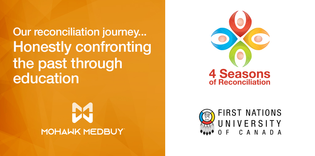 MohawkMedbuy's tweet photo. Traveling the path of #reconciliation means honestly confronting the past. #MohawkMedbuy staff are working to complete @Rec_Education’s 4 Seasons of Reconciliation by Sept 30. Together we’re learning how we can respond to #TRC92 &amp; advance #EconomicReconciliation. #OrangeShirtDay https://t.co/UFxxw6nTbs