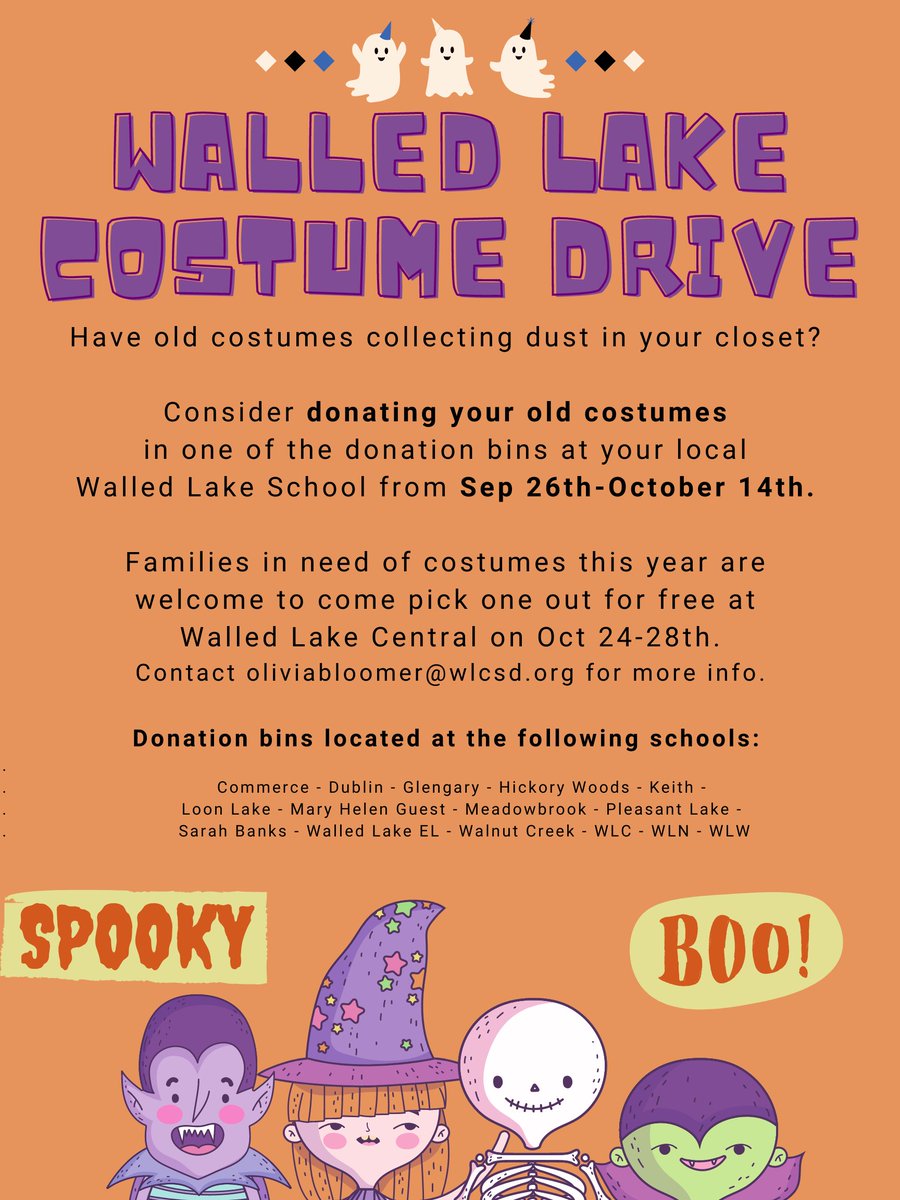 Have an old Halloween costume just laying around? Consider donating it to our District-wide costume drive! 🎃 #WEareWLCSD