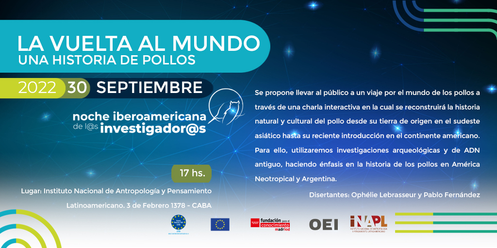 Ven a celebrar con nosotros la Noche Iberoamericana de l@s Investigador@s este viernes al <a href="/INAPL/">APL, Anderson, IN</a> mientras Pablo y yo los llevamos de paseo por el mundo y les contamos la historia del ave más famoso del mundo 🐓🌎

#pollo #MSCA #OEI #NocheInvestigadorxs