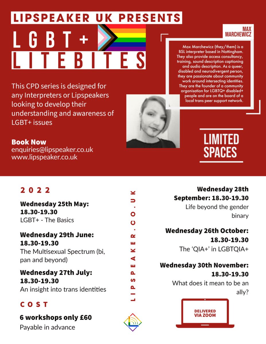 LipspeakerLinzi's tweet photo. Can’t wait for the @LipspeakerUK LGBT Lite Bite session tonight with Max Marchewicz. This month is ‘Life beyond the gender binary’ 🤓 see you all in 45 mins! #CPD #BSL #RSLI #TSLI https://t.co/ZIEABFjtI6