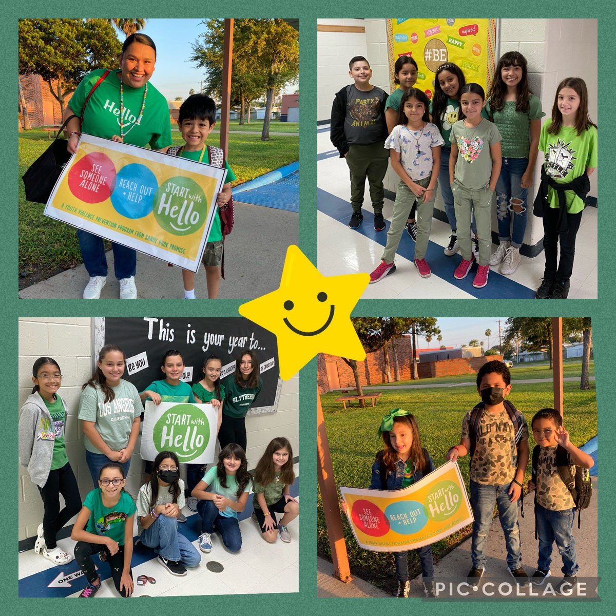 SISDmedia's tweet photo. Start with Hello week began on Tuesday at RDM to promote connectedness and a sense of belonging! We ‘Greened Out’ to show our support! RDM is raising awareness to students who may be showing signs of isolation. #letsallcometogether #Startwithhello #kindnessmatters #SaySomething https://t.co/vE0IJViOFa