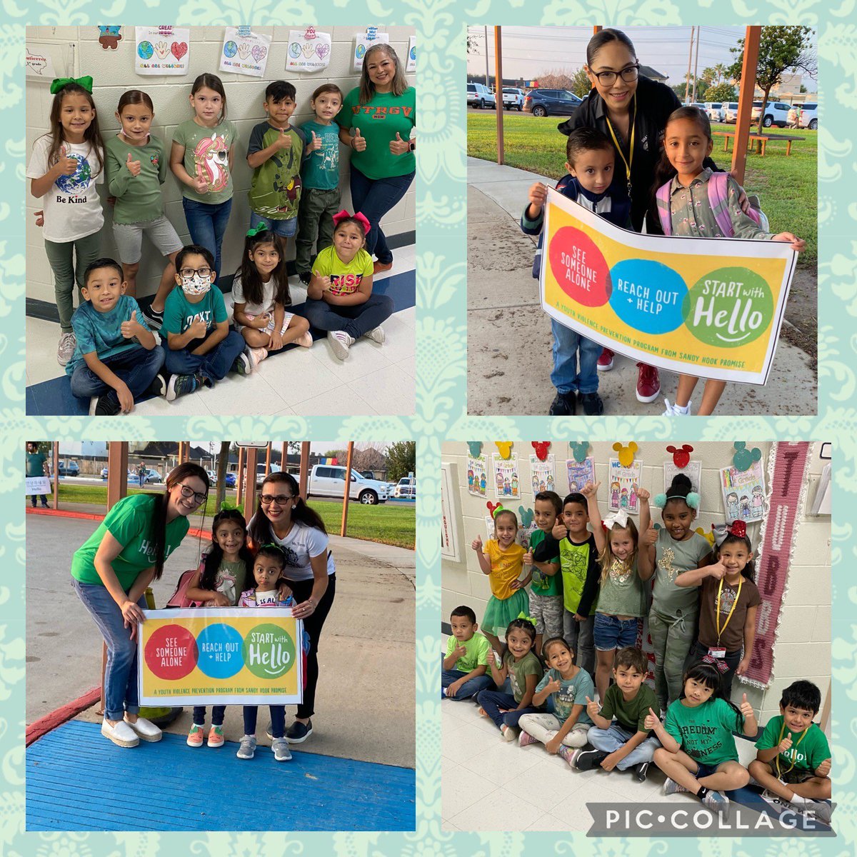 SISDmedia's tweet photo. Start with Hello week began on Tuesday at RDM to promote connectedness and a sense of belonging! We ‘Greened Out’ to show our support! RDM is raising awareness to students who may be showing signs of isolation. #letsallcometogether #Startwithhello #kindnessmatters #SaySomething https://t.co/vE0IJViOFa