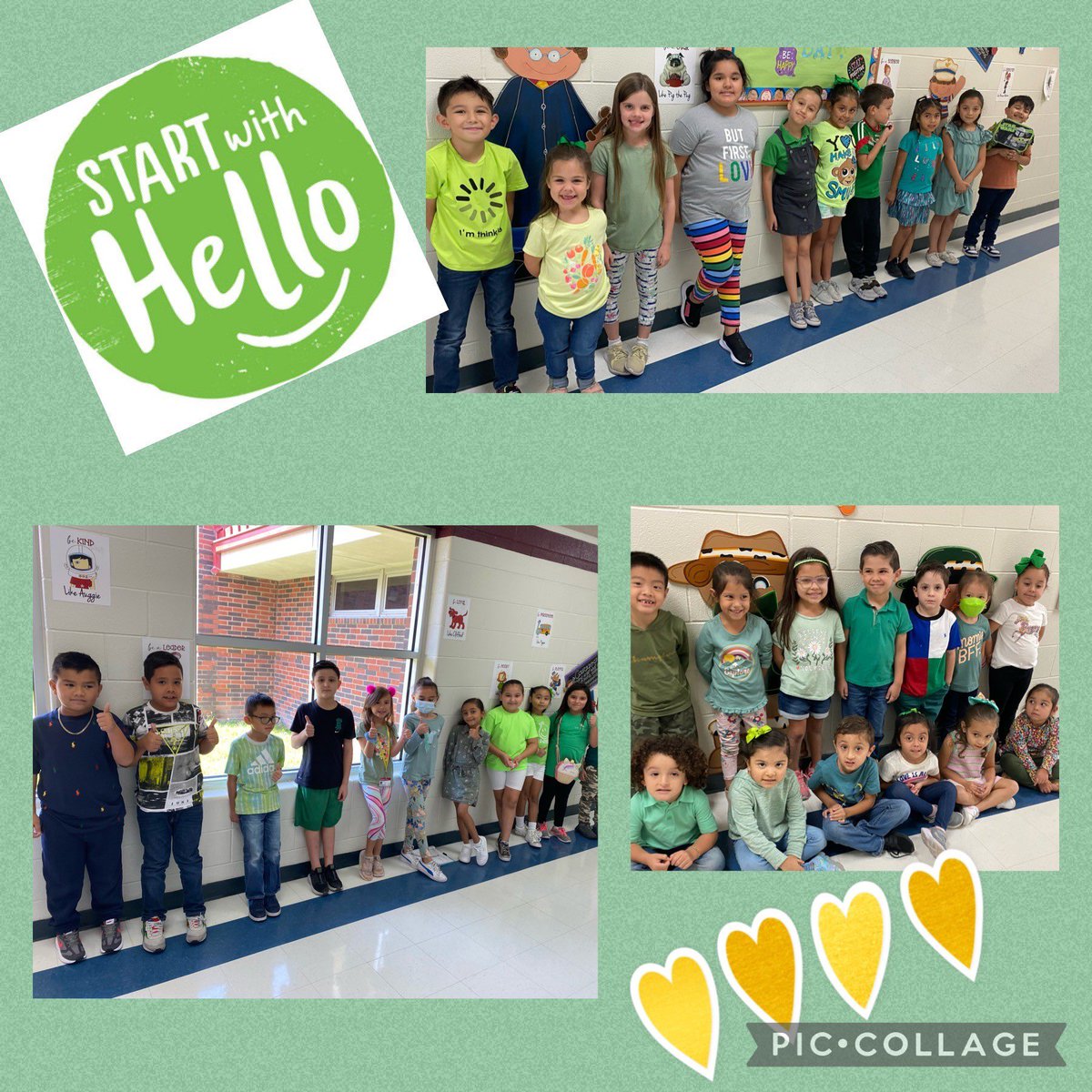 SISDmedia's tweet photo. Start with Hello week began on Tuesday at RDM to promote connectedness and a sense of belonging! We ‘Greened Out’ to show our support! RDM is raising awareness to students who may be showing signs of isolation. #letsallcometogether #Startwithhello #kindnessmatters #SaySomething https://t.co/vE0IJViOFa