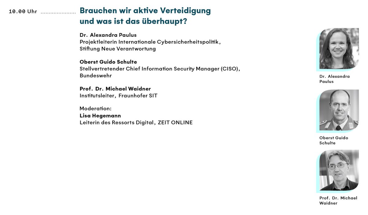 Alexandra Paulus (@ale_paulus) on Twitter photo Nächste Woche diskutiere ich bei der <a href="/zeitfuerx/">ZEIT für X | Sponsored Content von Studio ZX</a> Jahrestagung Cybersecurity das Thema Active Cyber Defense mit Prof. Dr. Michael Waidner u. Oberst <a href="/SchulteGuido/">Guido Schulte</a>, moderiert von <a href="/frauhegemann/">Lisa Hegemann</a>.
Freue mich drauf!
Übrigens: Anmeldung ist noch offen + gratis.
studiozx.de/events/de/vera… Nächste Woche diskutiere ich bei der <a href="/zeitfuerx/">ZEIT für X | Sponsored Content von Studio ZX</a> Jahrestagung Cybersecurity das Thema Active Cyber Defense mit Prof. Dr. Michael Waidner u. Oberst <a href="/SchulteGuido/">Guido Schulte</a>, moderiert von <a href="/frauhegemann/">Lisa Hegemann</a>.
Freue mich drauf!
Übrigens: Anmeldung ist noch offen + gratis.
studiozx.de/events/de/vera…