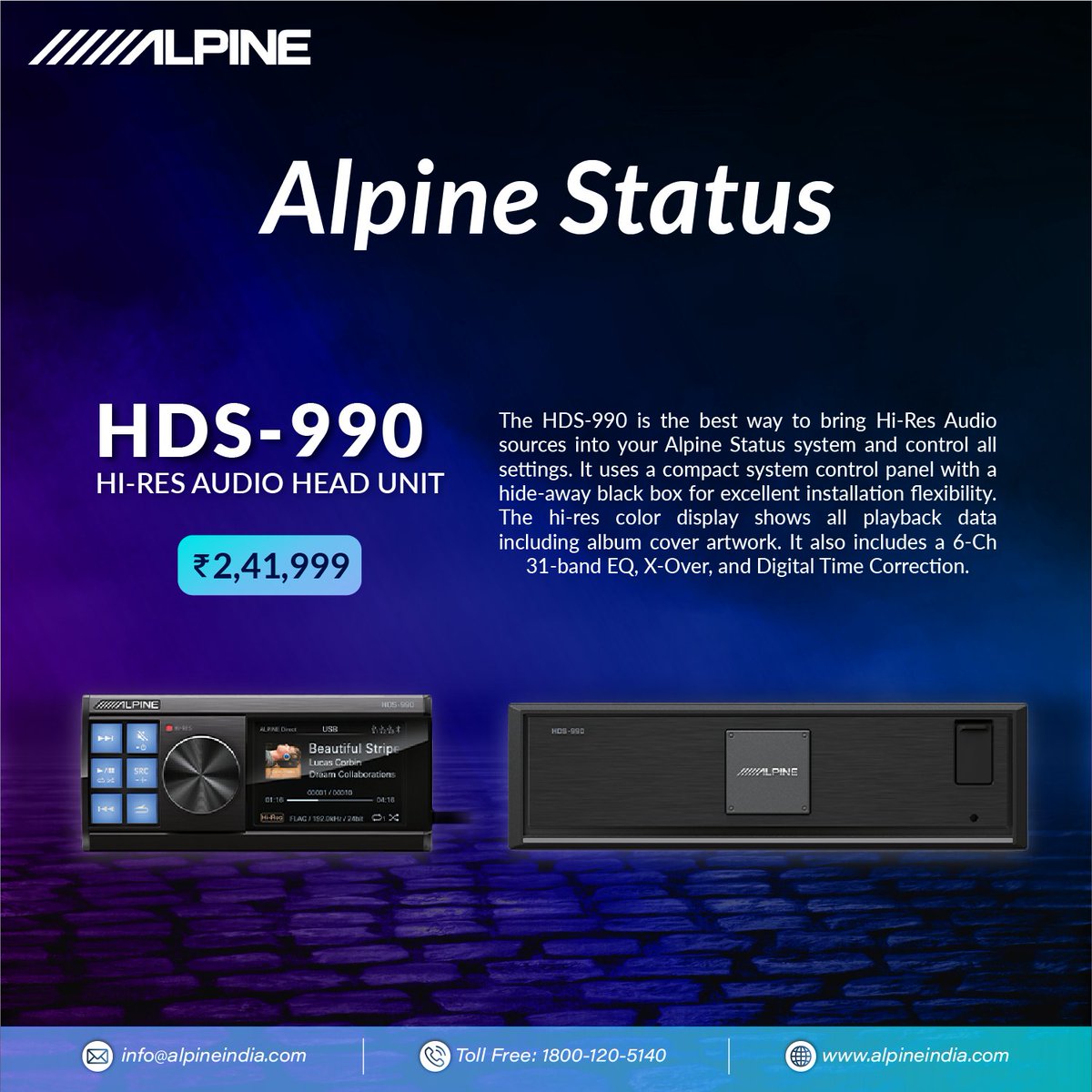 StoryDesign1's tweet photo. The HDS-990 is the best way to bring Hi-Res Audio sources into your Alpine Status system and control all settings. It uses a compact system control panel with a hide-away black box for excellent installation flexibility.
For more info Website: https://t.co/yLtkytIg7F https://t.co/4df4nDI8Qa