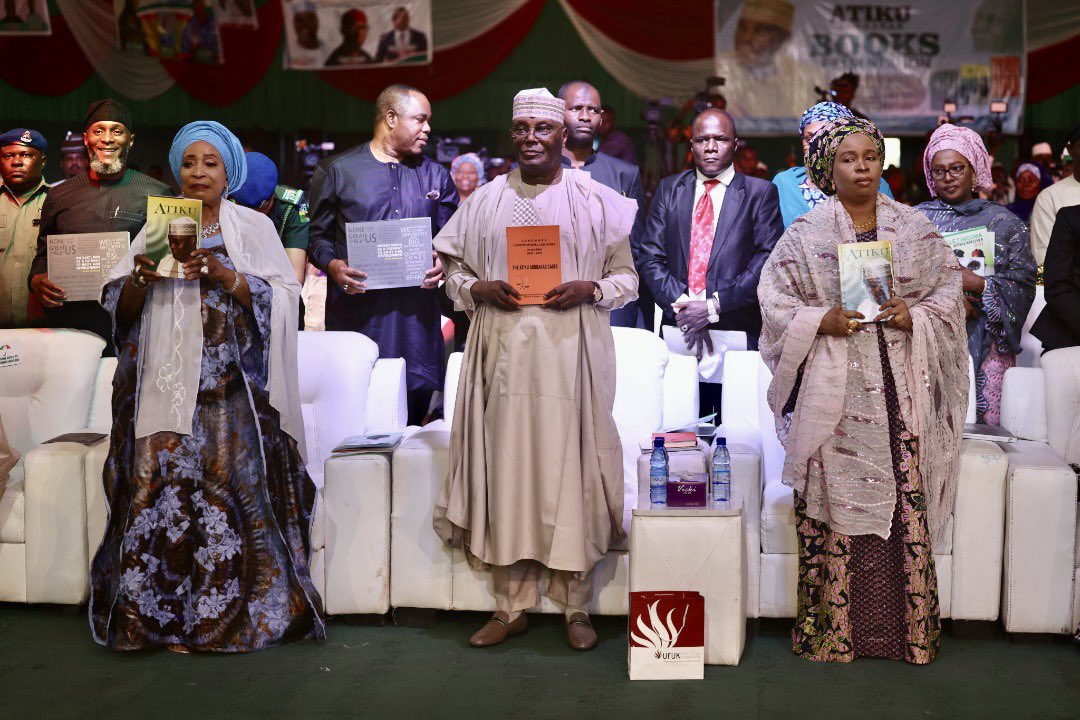 atiku's tweet photo. I'm honoured to have been a part of the launch of the #AtikuBooks that captures the story of my life, my landmark judgements that have deepened democracy and constitutionalism in Nigeria and my thoughts on restructuring as a pathway to unity and development. -AA https://t.co/PJ1MPkQymE