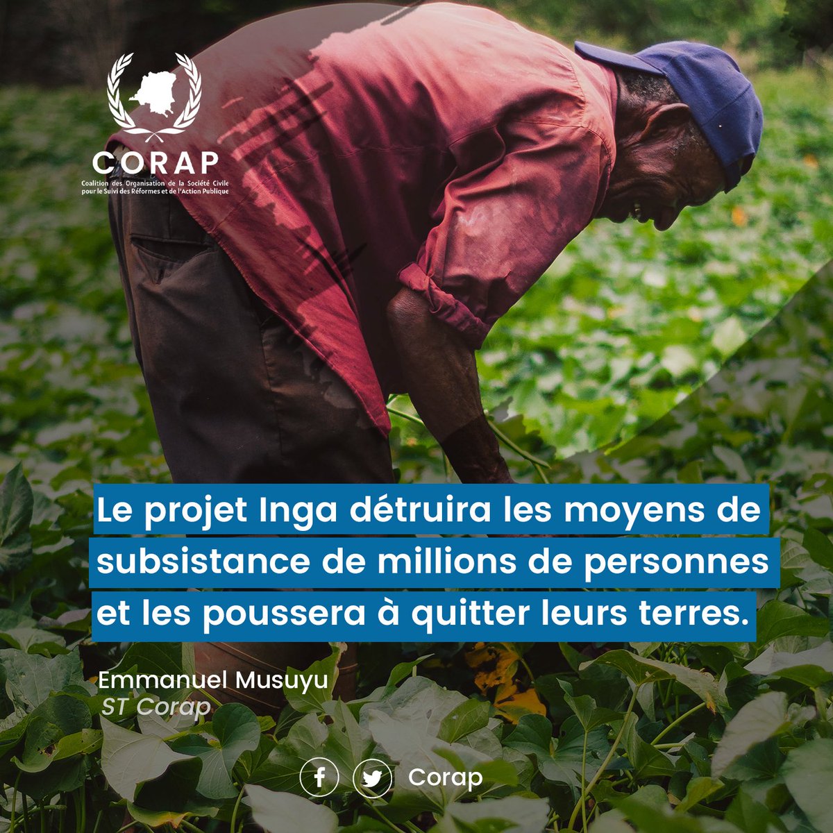 CorapRdcongo's tweet photo. Le projet Inga détruira les moyens de subsistance de millions de personnes et les poussera à quitter leurs terres. 

#Inga  #projetinga #ffi https://t.co/TAxo1WwDxA