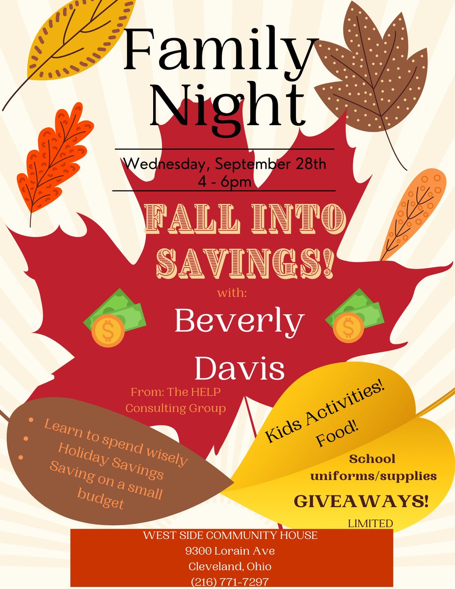 TheWSCH's tweet photo. It's all about families tonight!  Share and learn about budgeting techniques to help you get through all of the extra expenses through the end of the year with Financial Expert Beverly Davis of The Help Consulting Group, LLC.  Including dinner and children's activities! https://t.co/t1eozCK8o3
