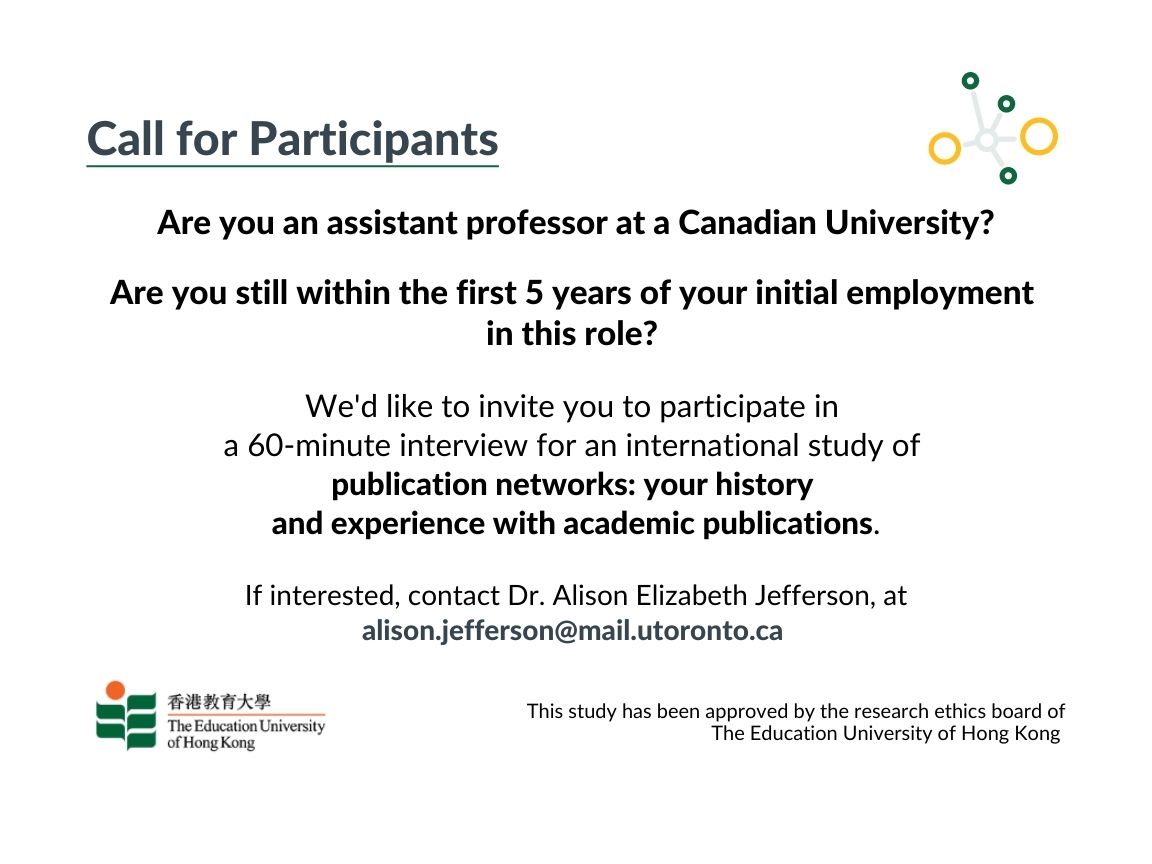 Dr Alison Elizabeth Jefferson (@allieejefferson) on Twitter photo Are you an Assistant Professor (<5y in role) at a Canadian University? 🇨🇦 Get in touch to take part in our research project, led by <a href="/profbmac/">Bruce John Macfarlane</a> <a href="/FEHD_EdUHK/">Faculty of Education and Human Development, EdUHK</a>
Send me an email or DM. Details below.
#HigherEd #academicnetworks #AcademicTwitter Are you an Assistant Professor (<5y in role) at a Canadian University? 🇨🇦 Get in touch to take part in our research project, led by <a href="/profbmac/">Bruce John Macfarlane</a> <a href="/FEHD_EdUHK/">Faculty of Education and Human Development, EdUHK</a>
Send me an email or DM. Details below.
#HigherEd #academicnetworks #AcademicTwitter
