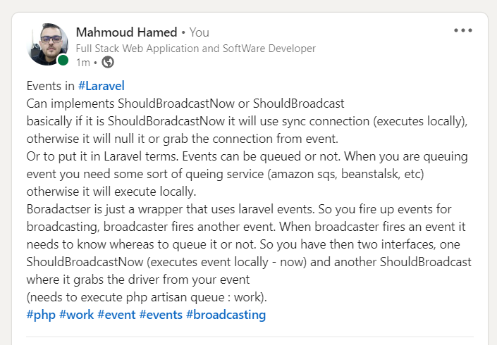 7uckinHamed's tweet image. #Laravel  #php #laravelEvents #queue #artisan