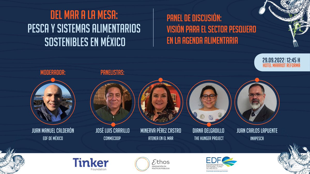 THPMexico's tweet photo. ¿Te gustaría saber que necesitamos para mejorar la integración de la pesca en los sistemas alimentarios locales y nacionales?
Diana Delgadillo (@ddiandell) del Equipa de @THPMexico participa en este panel para abordarlo.
¡No te lo pierdas!
@ethoslabmx @EDF_Espanol @TinkerFdn https://t.co/wt2qLcYP5j
