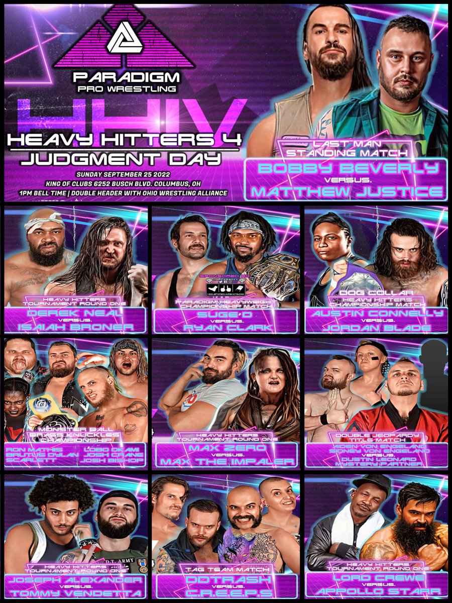 ParadigmProWres's tweet photo. #HeavyHitters4 is now available on-demand on @indiewrestling!
Featuring:
💥Justice & Bev GO TO WAR
💥Connelly & Blade K*LL EACH OTHER
💥The Biggest Upset in PPW History
💥The Von Engelands FIGHT
💥 HUGE UWFi Rules Tournament
💥 An Overload of Maxs https://t.co/RsSeiK8IJR
