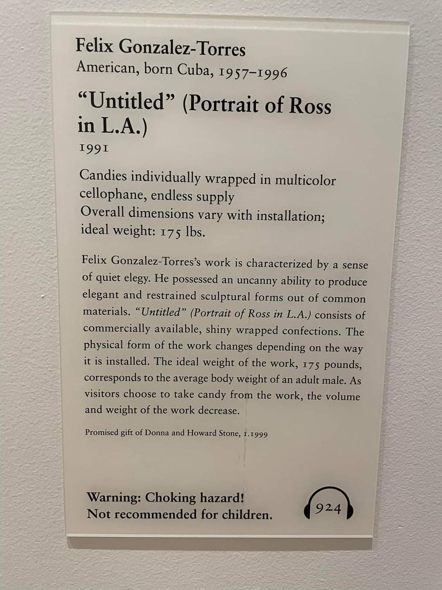 When I don't renew my @artinstitutechi membership for the first time, it's because AIC desecrated 'Untitled' (Portrait of Ross in L.A.) by Felix Gonzalez-Torres. The erasure of Ross's memory and Gonzalez-Torres's intent in the new description is an unconsciable and banal evil.