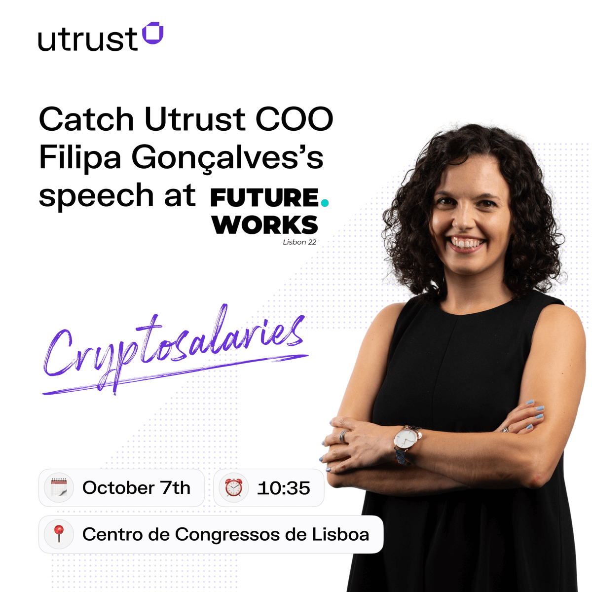 xMoney_com's tweet photo. Our COO Filipa Gonçalves will be speaking about Cryptosalaries at https://t.co/Nq5QR7f49c Lisbon 22. 🚀 There’s no one better to talk about it since she leads +50 people in a crypto environment, right?

Don’t miss it. Tickets, in-person or online, here 👉 https://t.co/jSw7BwHFwy https://t.co/JuAEt9ok15
