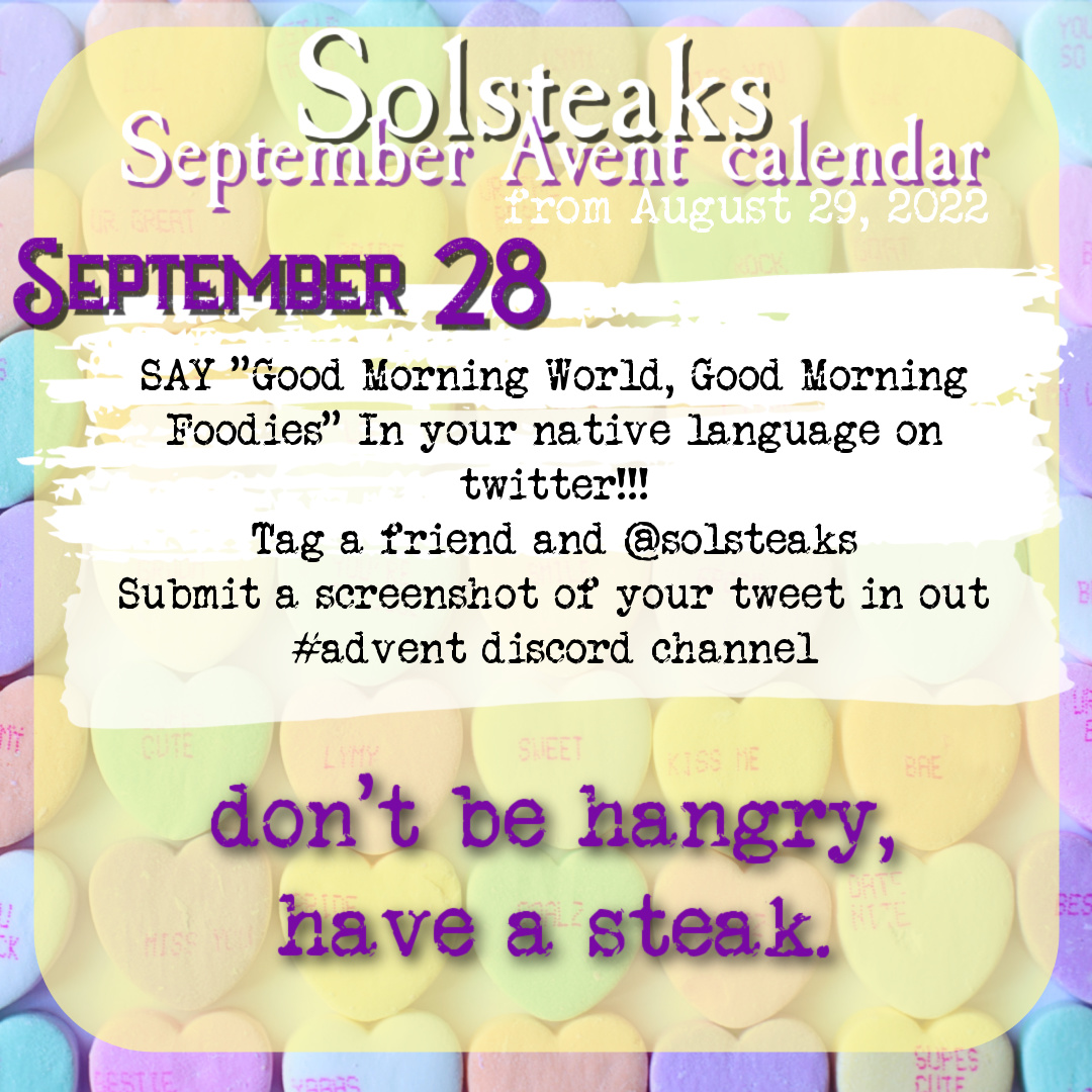 SolSteaks's tweet photo. Hello Foodies!!
Last week of our tasty advent calendar please join the #solsteaks discord and have a bite https://t.co/pBAl8N9sJ7
#solana #solnfts #nftcommunity #nftproject #solananft #steak https://t.co/9bSHfrS9sT