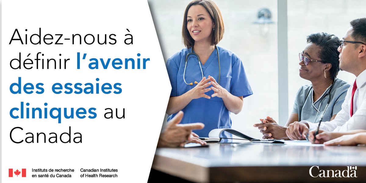 📢 Aidez-nous à définir l’avenir des #EssaisCliniques au Canada. Lisez notre document de consultation et faites-nous part de votre avis d’ici au 23 novembre 2022 sur les enjeux importants pour le financement des essais cliniques. ➡️ cihr-irsc.gc.ca/f/53198.html