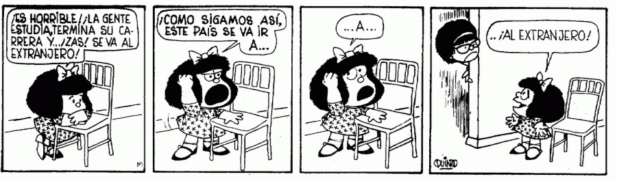 La fuga de cerebros, otro tema cuestionado y criticado por Quino.