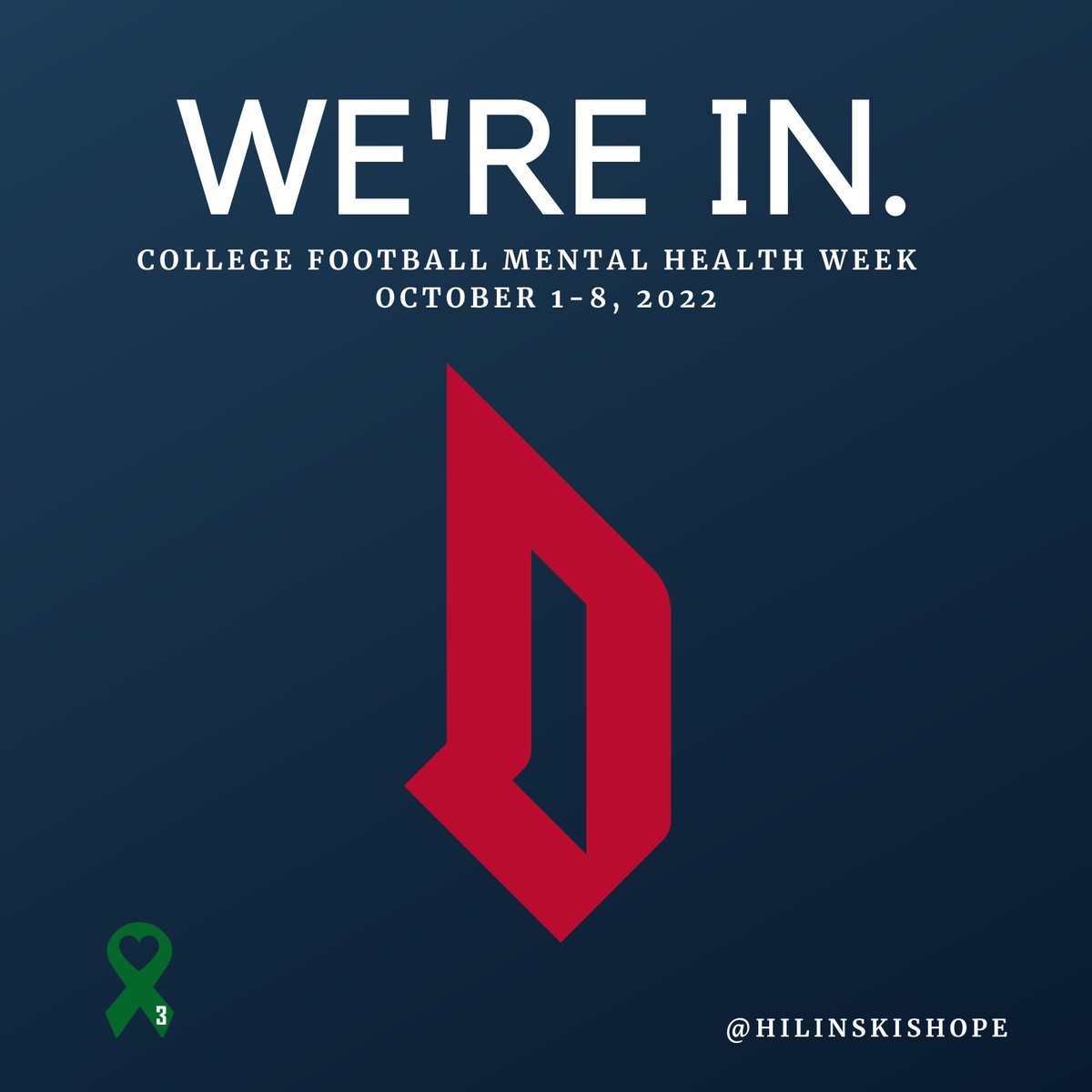 We believe mental health is a crucial part of being a successful student-athlete. Duquesne is joining the mission to #BreakTheStigma alongside 100+ universities for <a href="/HilinskisHope/">Hilinski’s Hope</a>’s College Football Mental Health Week, October 1-8. #MentalHealthMatters