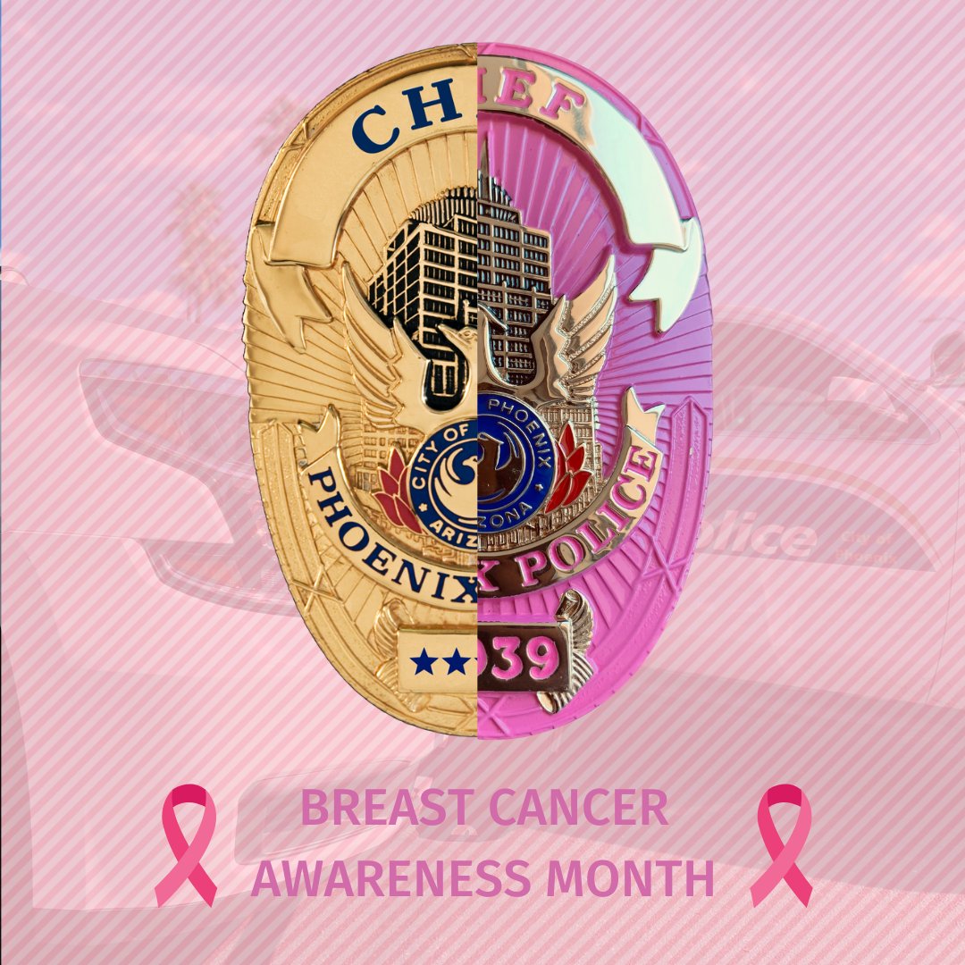 PhoenixPolice's tweet photo. In support for #BreastCancerAwarenessMonth, you will see some of our officers wearing these pink badges. To the survivors, stay healthy and strong and to those who lost the battle, we will never forget you.

#BreastCancer #BreastCancerAwareness #PinkBadge https://t.co/3N3Epo9wjQ