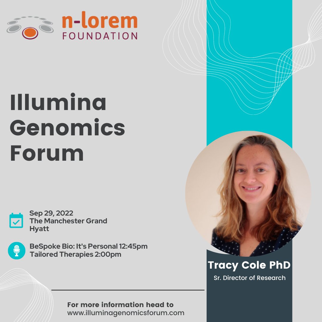 Tomorrow, n-Lorem’s Senior Director of Research, Tracy Cole, Ph.D., provides expertise in n-of-1 therapies, ASO technology and many other precision medicine topics in two panels at the inaugural Illumina Genomics forum. #CareAboutRare #RareDisease #RareCommunity #nlorem #nanorare