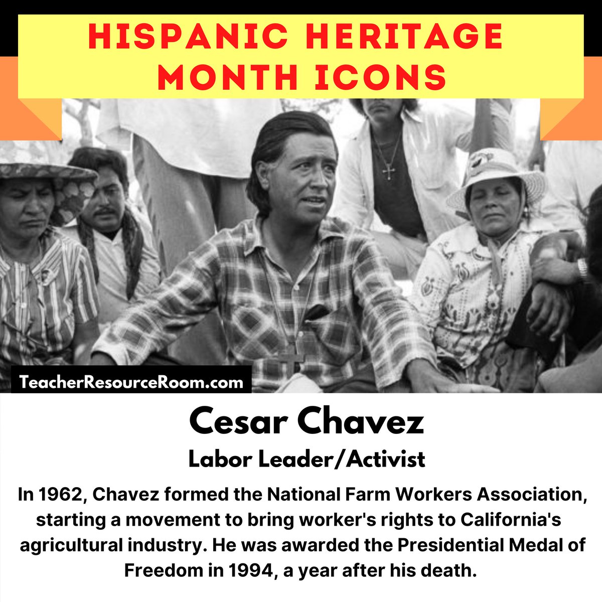 TeachResourceRm's tweet photo. In celebration of Hispanic Heritage Month, we remember the life of activist Cesar Chavez.
#HispanicHeritageMonth #HispanicHeritageMonth2022 https://t.co/J4m75bmIQu