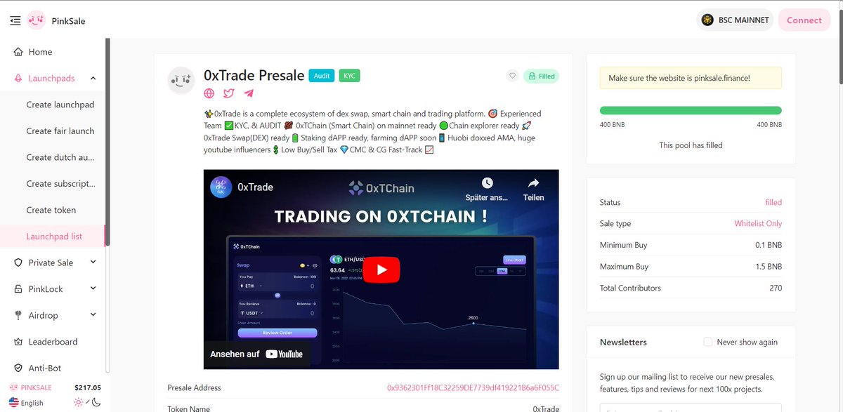 🔥Congratulations to the 0xTrade team for successfully raising 400 #BNB in under 15 seconds  in their #Pinksale #Presale.⏰️

We wish them great sucess fot their project✅️

🚀 Check them out below: 

pinksale.finance/launchpad/0x93…

#Pinksale #BSC #0xTrade