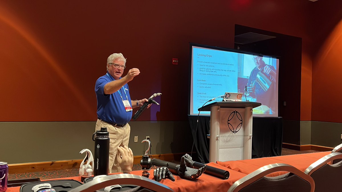 TaskaGlobal's tweet photo. Scott Hosie from @FillauerCo showcasing TASKA Hands, including the new TASKA CX Small Hand, at AOPA 2022 @AmericanOandP #taska #fillauer #taskaprosthetics https://t.co/TQmt9fAV2E