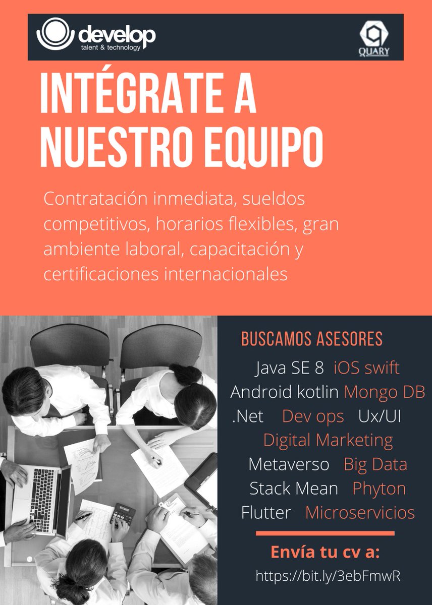 mx_develop's tweet image. Se buscan asesores para cursos #desarrolladores #oportunidadlaboral #Java #iOS #AndroidKotlin