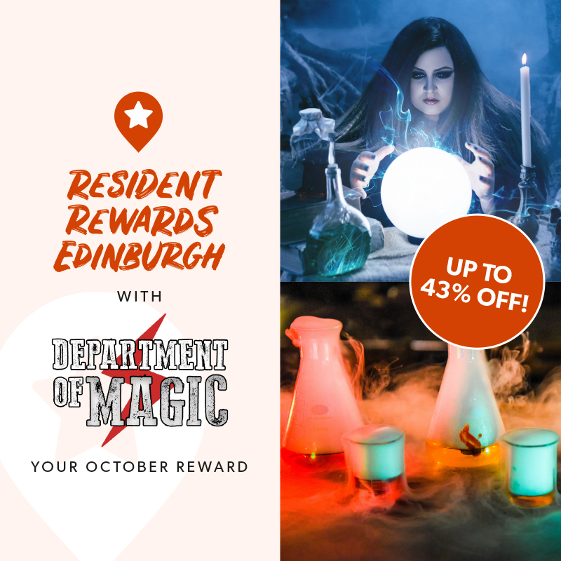 Residents of #Edinburgh, don’t miss October’s Resident Reward! 👻

Save up to 43% on bookings at the spellbinding Department of Magic Escape Room this month & 40% off their Magical Smoking Bubbler cocktails ⚗️

edinburgh.org/residentrewards

#ForeverEdinburgh #EHRewards @dept_magic #ad
