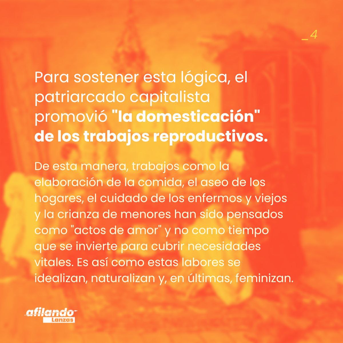 lanzasyletras's tweet photo. 🏘️ ¿Cuidados o reproducción social de la vida humana? ¿Amor o trabajo? En este Afilando proponemos una mirada reivindicativa de los trabajos relacionados con los cuidados y la reproducción de la vida de las personas: perspectivas claves para la liberación total de la humanidad 🗡️ https://t.co/qFyYpdix9E