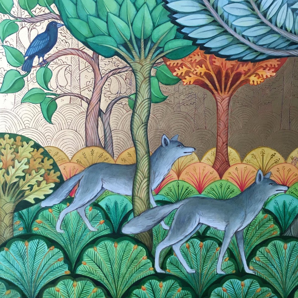 lindaedwardsart's tweet photo. Good to hear, amid much bad news, that wolves are returning to Europe. Much maligned and beautiful creatures. 
#wolf #greywolf #goldleafart #lovewolves #forest https://t.co/Lw0CGbsG7E