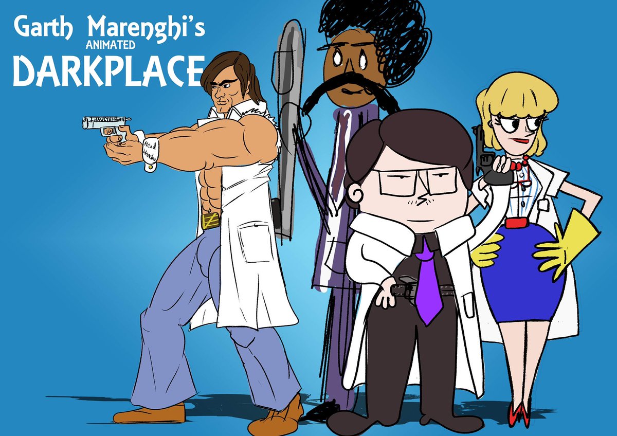 AnimActionPod's tweet photo. Then, @KetchupBeard pitched an animated spin-off of @GarthMDarkplace, with each actor drawing their own character design, resulting in some hilarious miss-matched groupings! 3/4 https://t.co/zJ9JI0A0wx