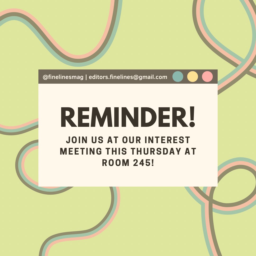 finelinesmag's tweet photo. Reminder! Join us at our interest meeting tmwr (Thursday) to see what Finelines does :) !! 

- your EIC https://t.co/DrMlag5oaL