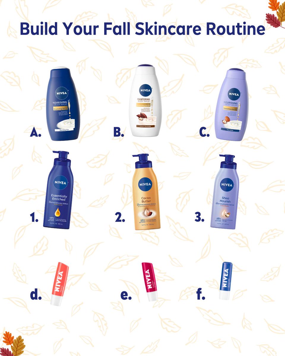 NIVEAUSA's tweet photo. What is your fall skincare routine? We’ll go first: C 2 d 💙
​
Whether you’re looking for extra TLC this fall or want to reward your skin with a pampering routine, we would love to hear your fall skincare routine. Comment away!​

#NIVEAUSA #SkincareRoutine ​#FallSkincareRoutine https://t.co/NfCw10xXw8