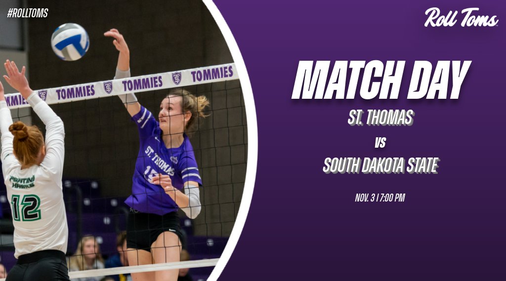 Tommievball's tweet photo. 🏐MATCH DAY🏐

🆚 South Dakota State
📍 Brookings, SD
⏰ 7:00 PM CDT
📈 https://t.co/pOvtyizHzG
🎥 https://t.co/jnFzzMFNsg

#RollToms | #SummitVB https://t.co/KCyNACFH4U