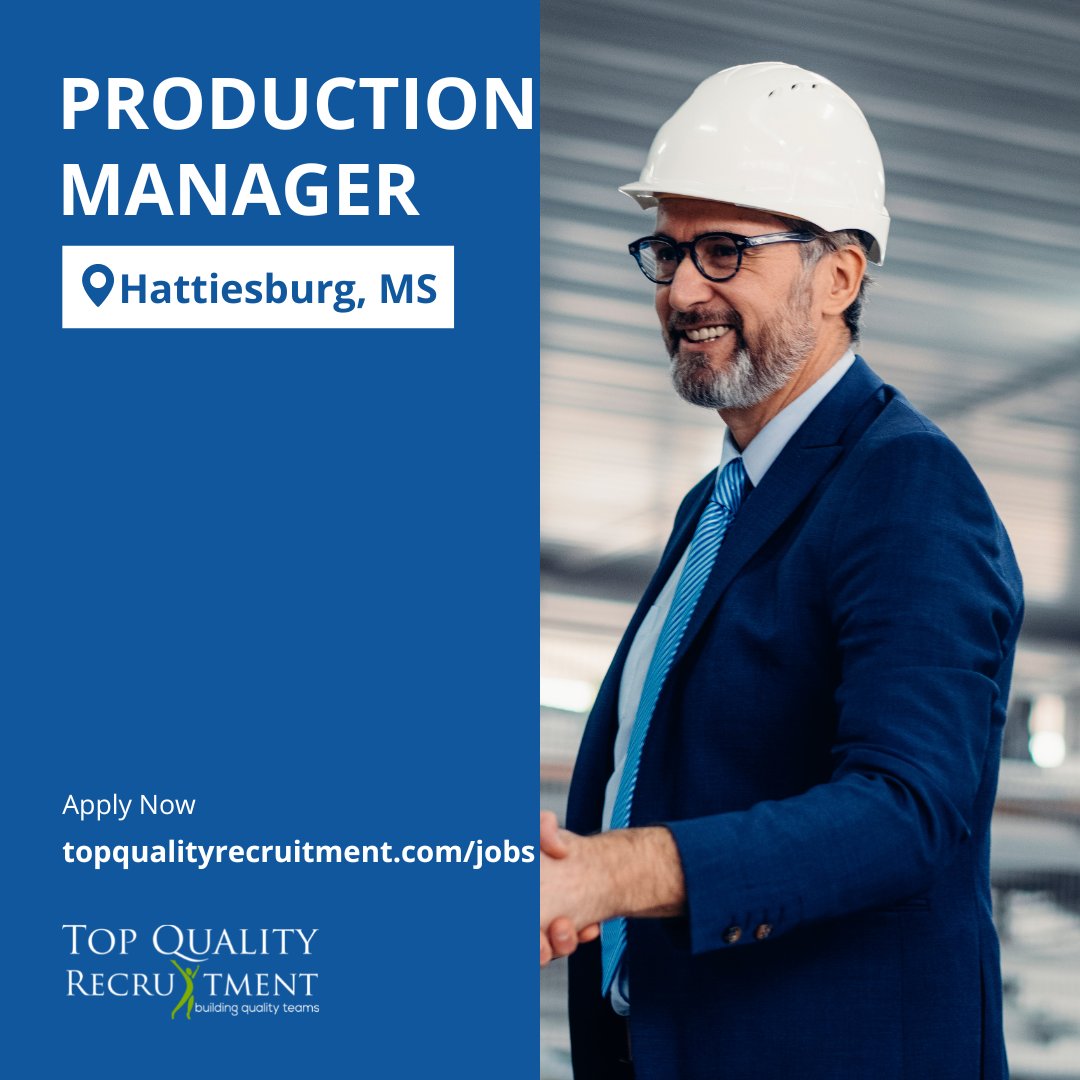 TQRNorthAmerica's tweet image. We are hiring a Production Manager in Hattiesburg, MS.

Apply now: ow.ly/lt0350KRrzW

#MSjob #hiring #tqr #productionmanager #manager #managerjob